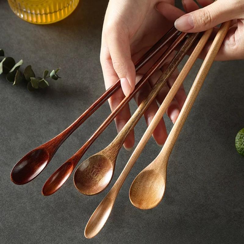 Japanese Long Handle Spoon Wooden Coffee Stirring Spoon Household Dessert Drink Spoon Small Wooden Spoon Honey Stirring Stick
