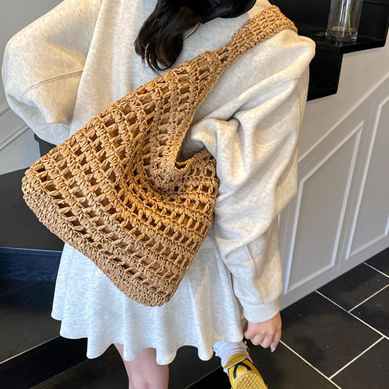 Summer Straw Woven Bag for Women Shoulder Bag Raffia Paper Rope Boho Beach Handbags Casual Messenger Crossbody Bag Female Purse