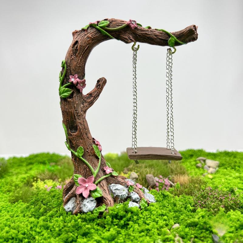 1pc Fairy Garden Decor - Vintage Resin Tree Stump with Pink Flowers,Magic Ornament for Patio Succulents &Indoor Desktop Displays