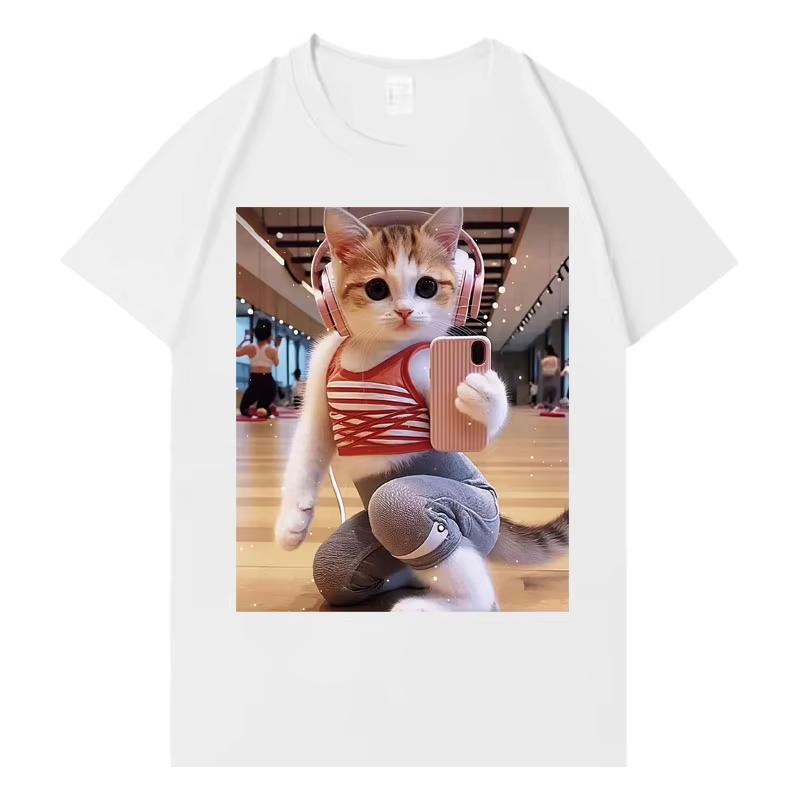 Summer Hot Sale Funny Cat Gym Graphics T Shirt Unisex Unisex Fashion Trendy Harajuku Tshirt Y2k Gothic Cotton Oversized Tshirts