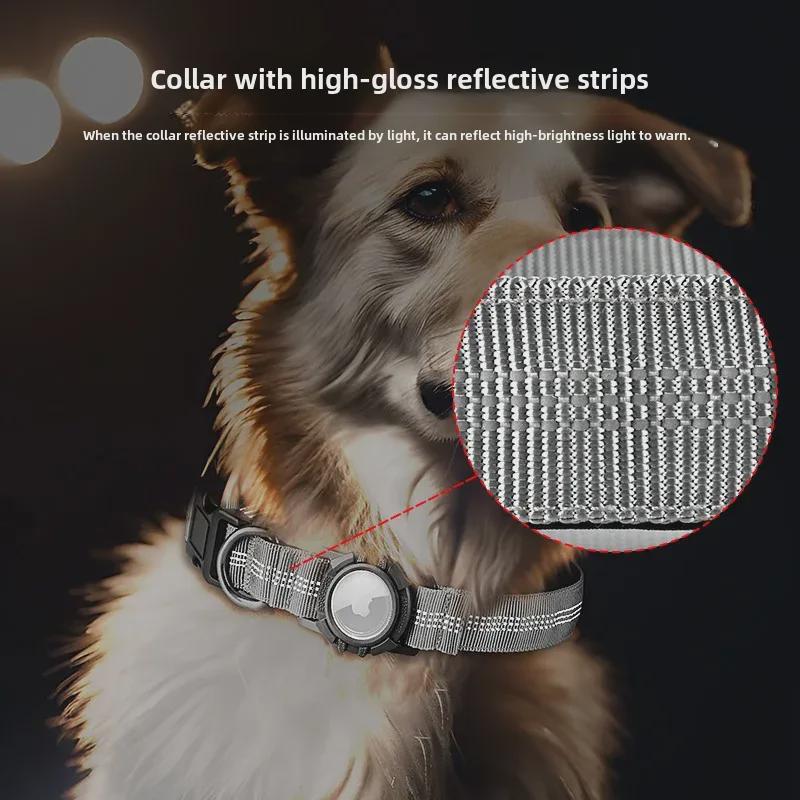 Reflective Waterproof AirTag Dog Collar with Transparent Cover & Anti-Lost Locator