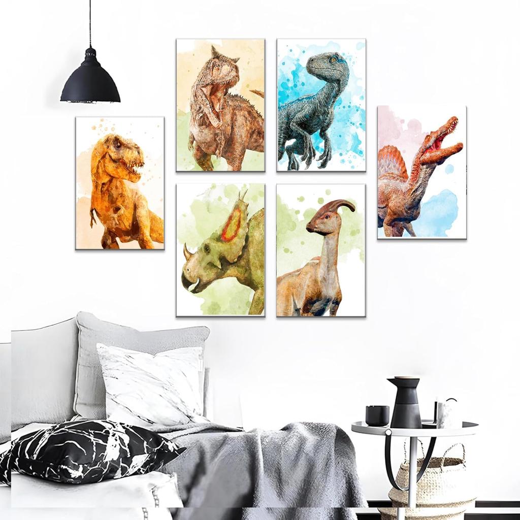 Dinosaur Poster T-Rex Print For Kids Decor Vintage Dinosaur Canvas Wall Art For Modern Family Decor (8×12 inch,Set of 6, Unframed)