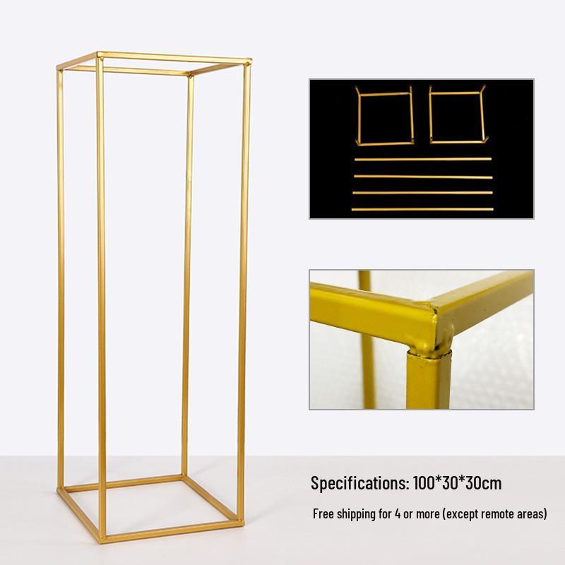 Golden Wrought Iron Wedding Aisle Markers: Square Flower Ball Stand for Wedding Decorations
