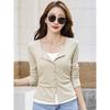 Color Block Patchwork Fake Two-Piece Single-Breasted Long Sleeve Shirt for Women Autumn Ruched Waist Slimming Base Shirt