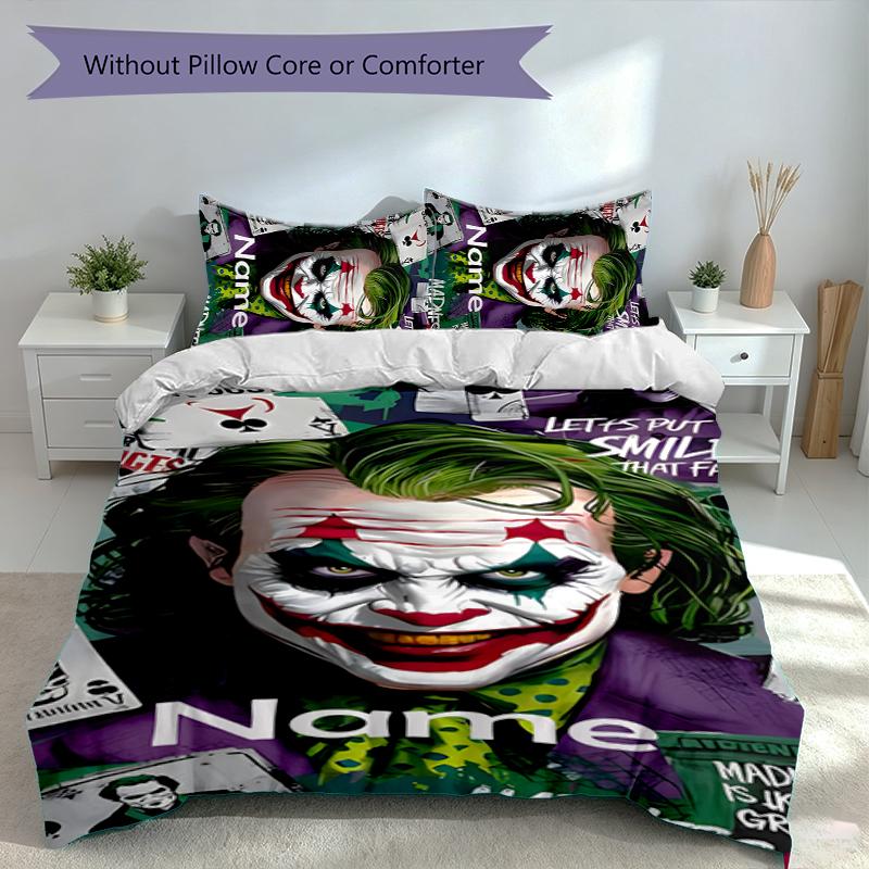 3pcs Custom Name Joker Set,Includes 1 Duvet Cover and 2 Pillowcases,All-season Bedroom Decor