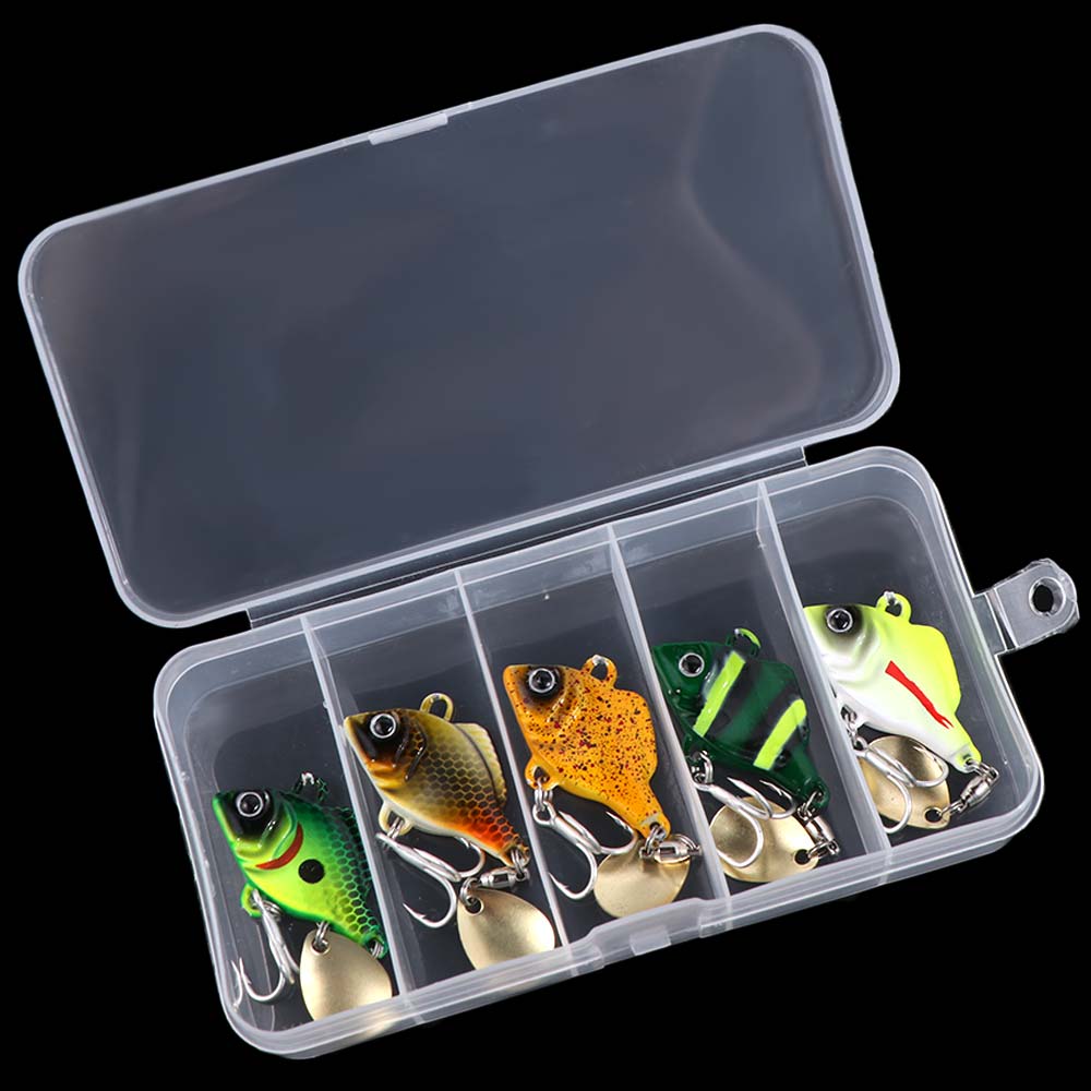 5pcs Vibration Bait Fishing Lures Kit Rotating Glitter Fishing Lures Hooks  Fishing Tool