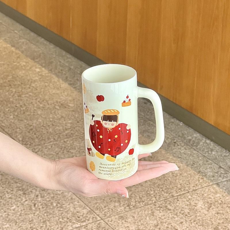 Retro Style Family of Four Boys and Girls Ceramic Mug Couple Large Capacity Coffee Cup Girl Birthday Gift