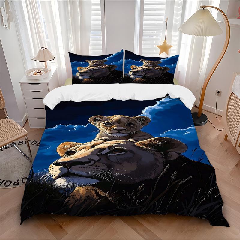 3pcs Lioness, Cub Duvet Cover Set, Soft Comfortable Duvet Cover,Guest Room (1*Duvet Cover + 2*Pillowcase, Without Core) Yy251104098