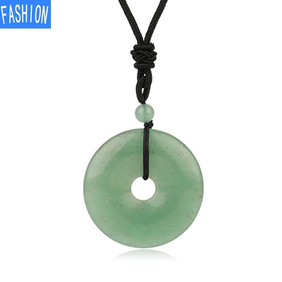 Creative European And American Natural Stone Nostalgic Concentric Ring Safety Clasp Pink Crystal Sweater Necklace