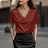 ZANZEA Blouse Décontractée à Col V Ample à Manches Courtes pour Femme