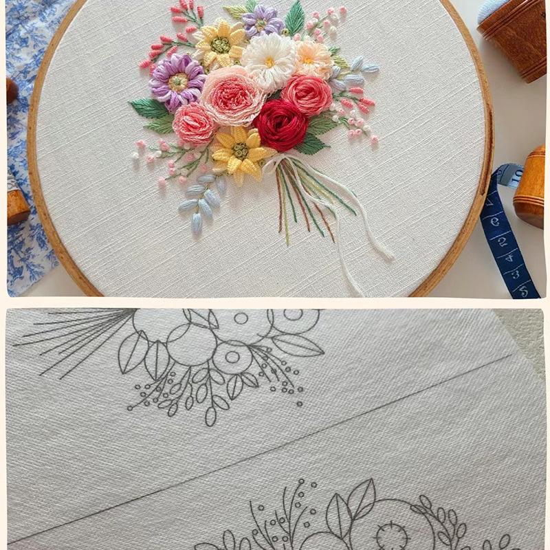 1 szt. Wzór Bukietu Kwiatowego Haft DIY Zestaw Rękodzieła z Tkaniny z Narzędziami