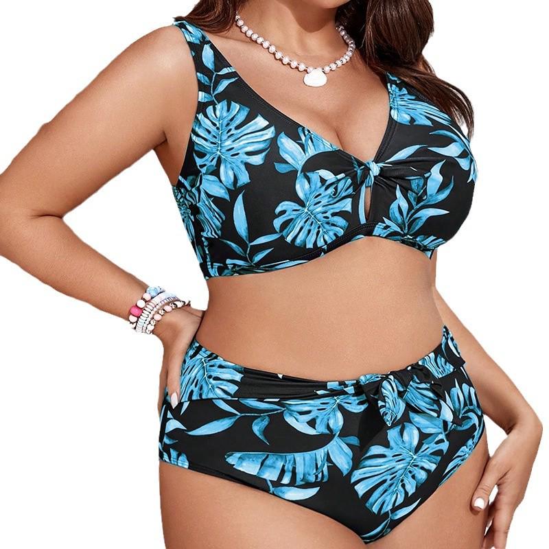 Bikini da spiaggia taglie forti con scollo a V 2024 - Vita alta, Stampa europea e americana, Costume da bagno sexy da donna