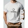 T-shirt Grafica da Uomo - Blu Navy, Maglietta Estiva Casual con Disegno Sole e Nuvola, Morbida e Traspirante, Vestibilità Regolare, Perfetta per Abbigliamento Casual