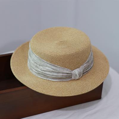 Tinte Wind Gurtband, flachkrempiger Strohhut für Damen, Sommer Sonnenschutz Reise, vielseitiger Zylinderhut, Sonnenschutzhut, Strandfrau