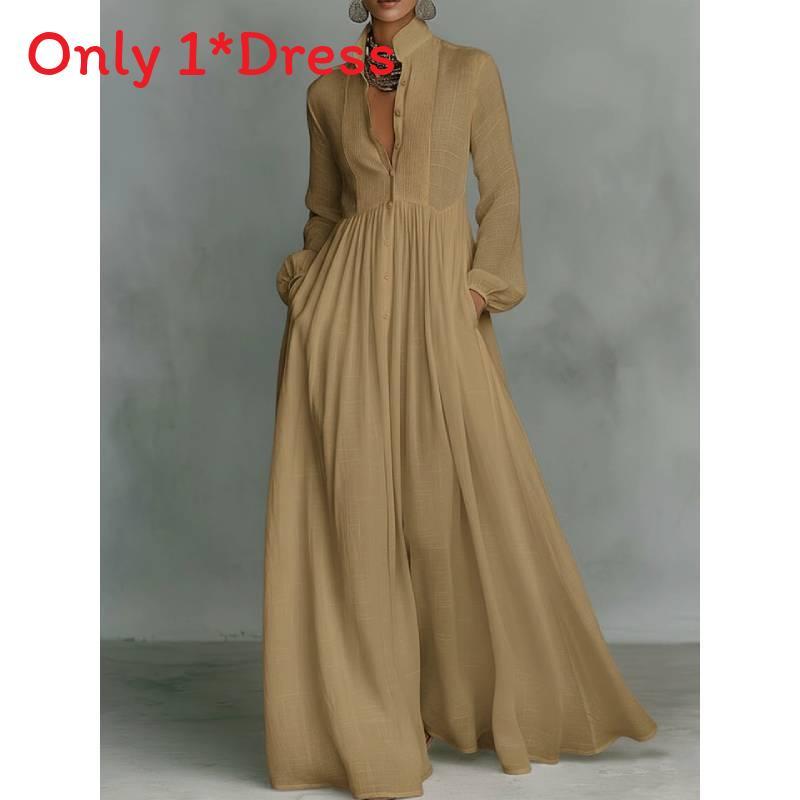 Polyester Long Sleeve Dress With Pleated Aline Silhouette For Elegant Winter Fashion