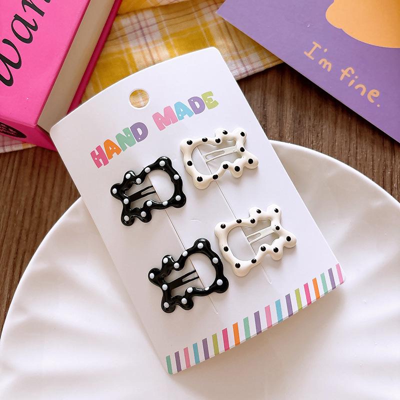 Minimalist Black White Polka Dot Geometric Hair Clip Retro Fabric Water Droplet BB Edge Bangs Clip Fashionable Accessory