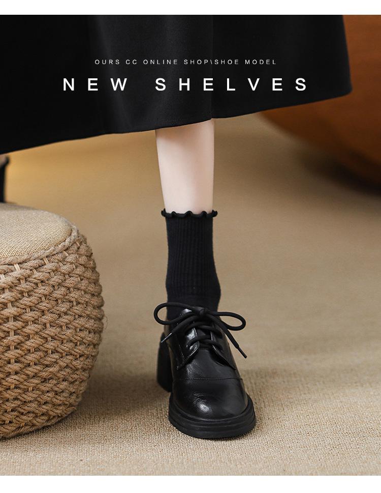 Damen Lammleder Retro Klobige Absatz Slipper mit dicken Sohlen und runder Zehenpartie, 2025 Schnürdesign, Britischer Stil.