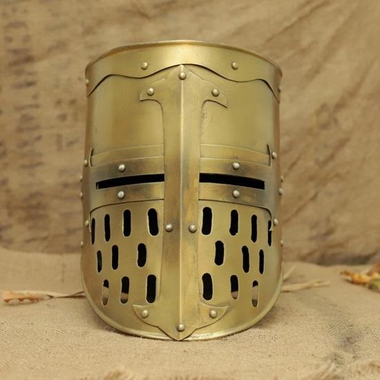Casca de Cruciat din Oțel Făcută Manual Cruce din Alamă, Armură Cavaler Templier