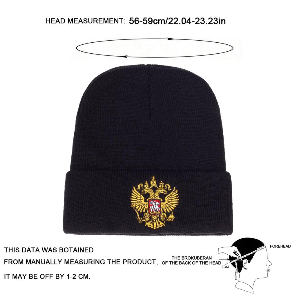 Unisex Double-headed Eagle Embroidery Knitted Hat Windproof and Cold Proof Beanies Cap Autumn Winter Outdoor Sport Travel for Women Men