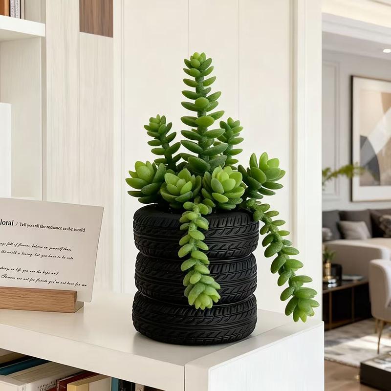 Creative Tire Shaped Flowerpot Green Potted Plants Container Home Courtyard Garden Decor Resin Handicrafts Ornament Gift