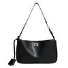 Korean Solid Color Shoulder Bag Underarm Bag Lock Small Square Bag Motorcycle Handbag Bag French Crossbody Bag Simple