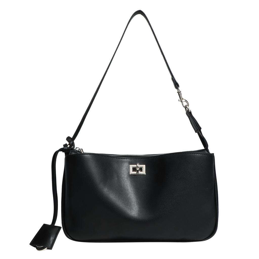 Korean Solid Color Shoulder Bag Underarm Bag Lock Small Square Bag Motorcycle Handbag Bag French Crossbody Bag Simple