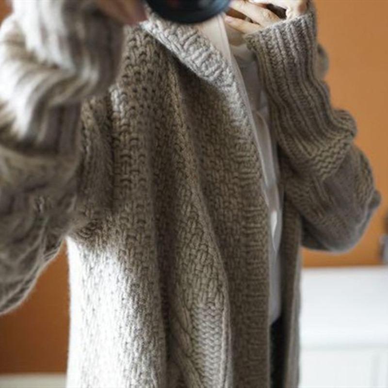 Autumn Winter Loose Knitted Women Hooded Long Sweater Coats Casual Korean Fashion Solid Color Elegant Jacket Twist Thick Cardigan Sweaters Clothing