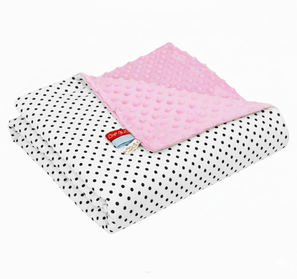Blanket, plaid, MINKY 75x100 (pink + black dots)