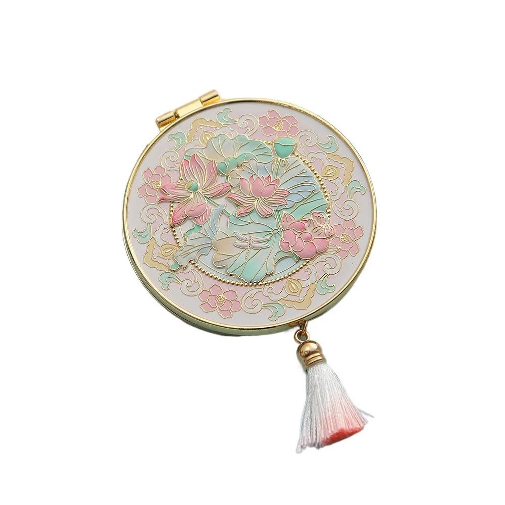 Chinese Style Metal Makeup Mirror Folding Portable Cosmetic Mirror Creative Exquisite Handheld Mirror Student