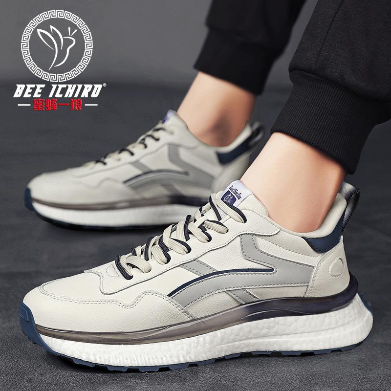 Soft-soled men's shoes spring outdoor leather popcorn sneakers casual trend dad shoes