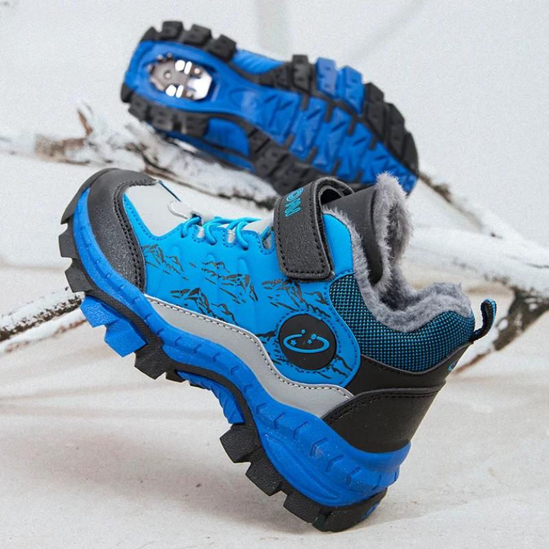Zimní dětské ležérní sněhové kotníkové boty Protiskluzové venkovní horolezecké boty Módní dětské nepromokavé teplé tenisky