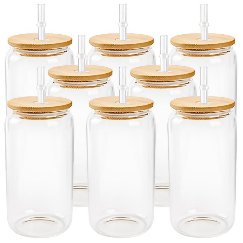 8PCS 16oz Frosted and Clear Plastic Water Bottles Durable, Reusable, Portable DIY Drinkware Iced Coffee Cups Straw Juice Bottles