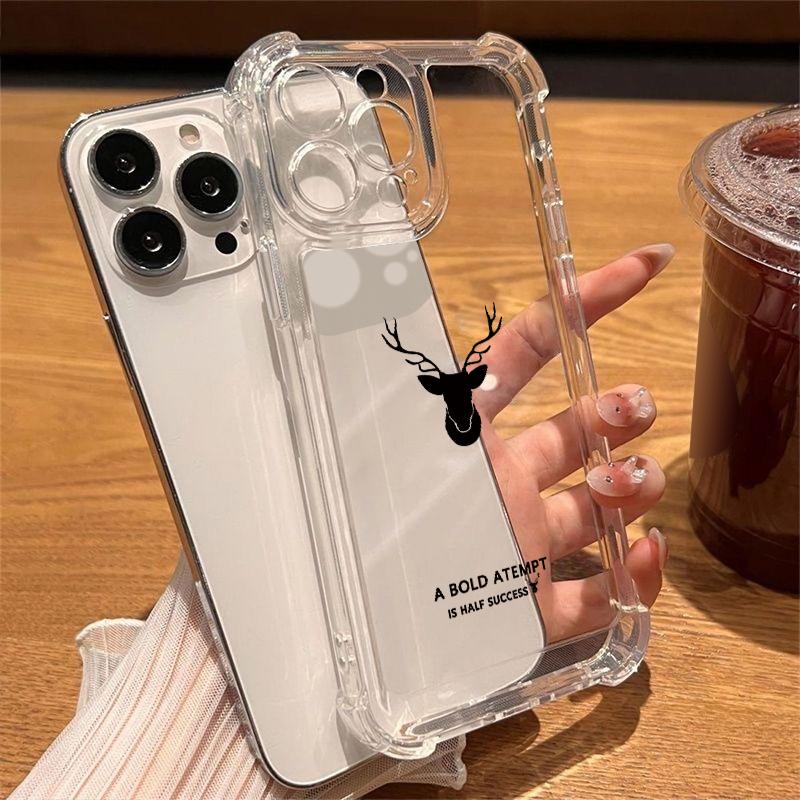 Deer Pattern Clear Shockproof Phone Case For iPhone 16E 16 15 Pro Max 14 Pro 13 12 11 Anti-Fall Slim Soft Silicone Lens Protection Bumper Cover