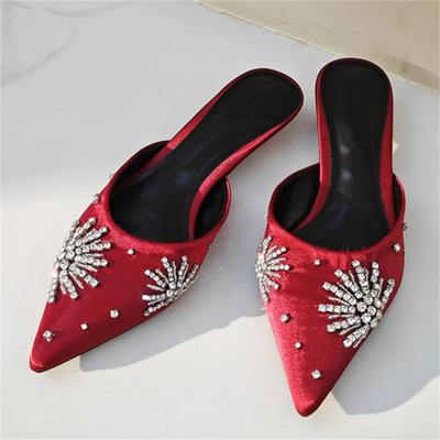 Taglia Larga 43 Cristallo Diamante Punta Acuta Pantofole da Donna Eleganti Sottili Tacchi Bassi Scarpe Mules Casual