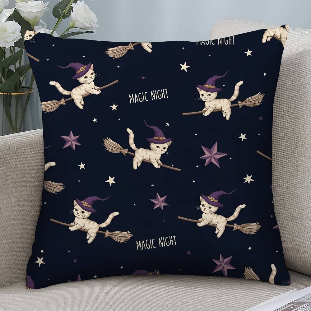 Halloween Cartoon Witch Pillow Case Short Plush Double-Sided Print Square Throw Pillow Covers Sofa Home Cushion Decor