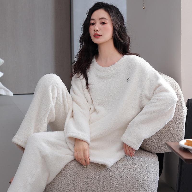 Half Fleece Pajamas For Women, Thickened Fleece To Keep Warm In Autumn And Winter, Coral Fleece Can Be Worn Outside Loungewear