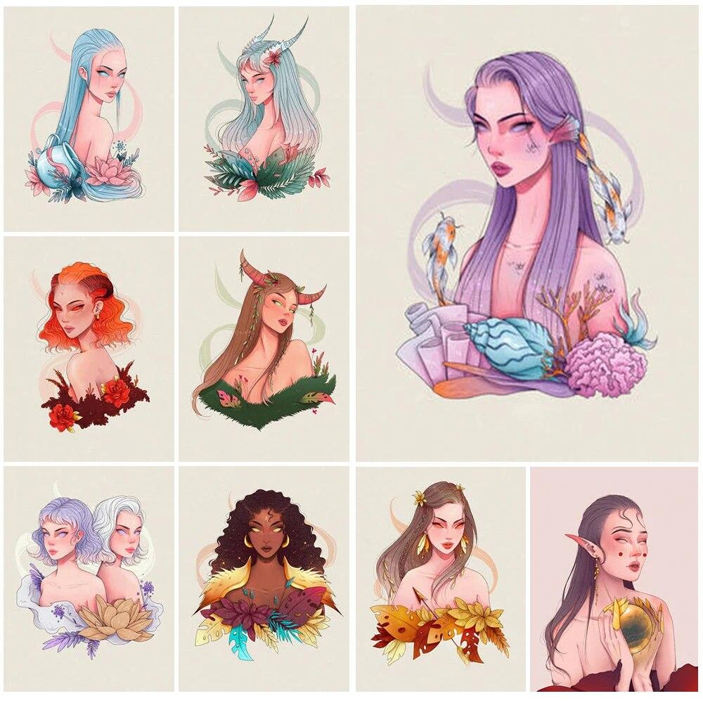 

Созвездие мультфильм девушка эльфы настенная живопись холст картины настенные панно для гостиной постеры и принты домашний декор без рамки