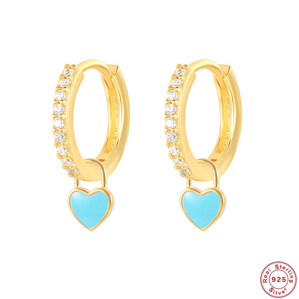 S925 Sterling Silver Plated 18K Real Gold Heart-Shaped Love Earrings, Ear Buckles, Oil Dripping Cartilage Earrings, Earrings, Earrings.