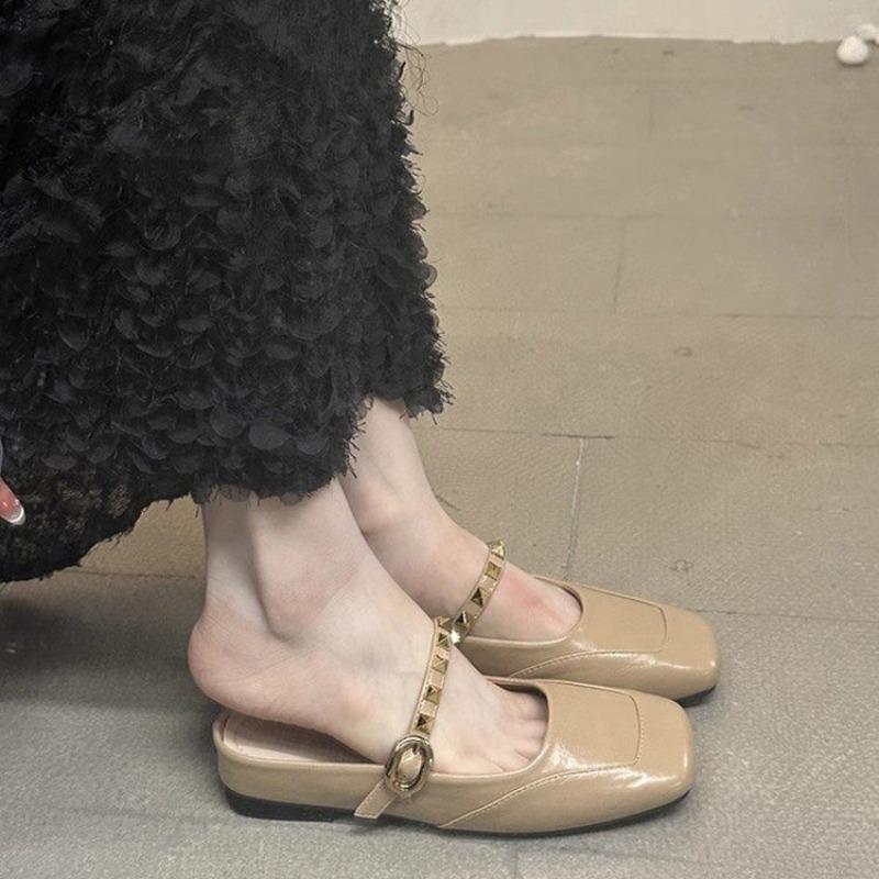 

Fashion New Flat Summer Womens Low Heel Comfortable Best-selling Square Toe Slip-on Dress Non-slip Suitable for Party and Casual Slipper 35