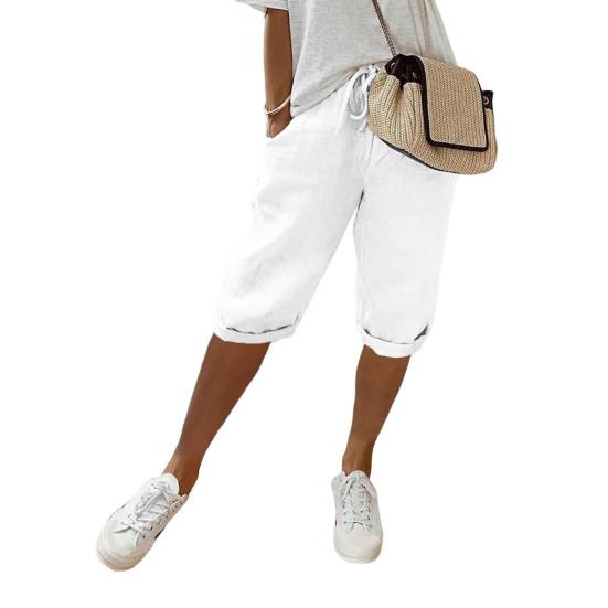 Women Pants Loose Drawstring Elastic Waist Casual Solid Color Pocket Design Knee Length Pants for Daily Wear Sport Beach