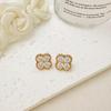 Exquisite French Court Style Multi-Color Zirconia Four-Leaf Clover Earrings for Versatile Use