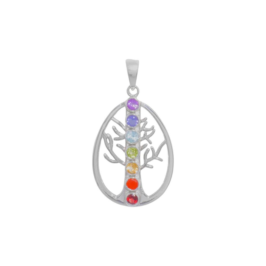 Chakra Pendant, 92.5% Silver Multi Gemstone Pendant, Chakra Collection, Tree Shape Pednat, Healing Jewelry