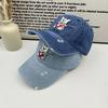 Cute Bear Washed Denim Ripped Baseball Cap Children Spring and Summer Sunshade Showing Face Small Wide Brim Couple Cap