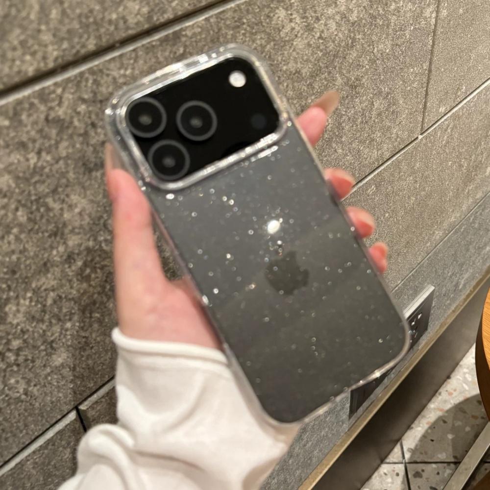 Shiny Transparent Glitters Phone Case For iPhone 17 Air 16 15 14 Pro Max Plus Ultra Thin Hard PC Armor Shockproof Cover