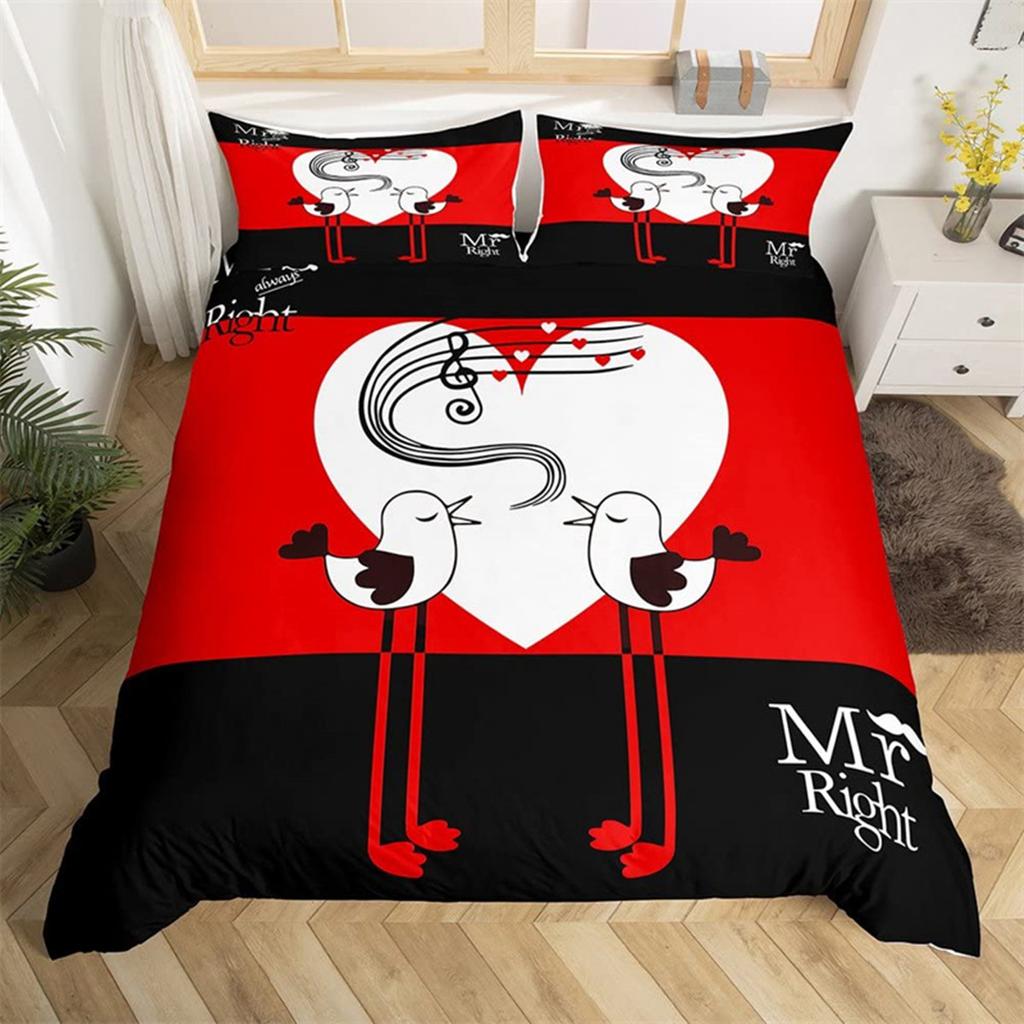 Paar Romantische Hochzeit Herr und Frau Bettbezug Mikrofaser Lustige Zitate Liebesherz Glück Liebesvögel für Valentinstag Erwachsene