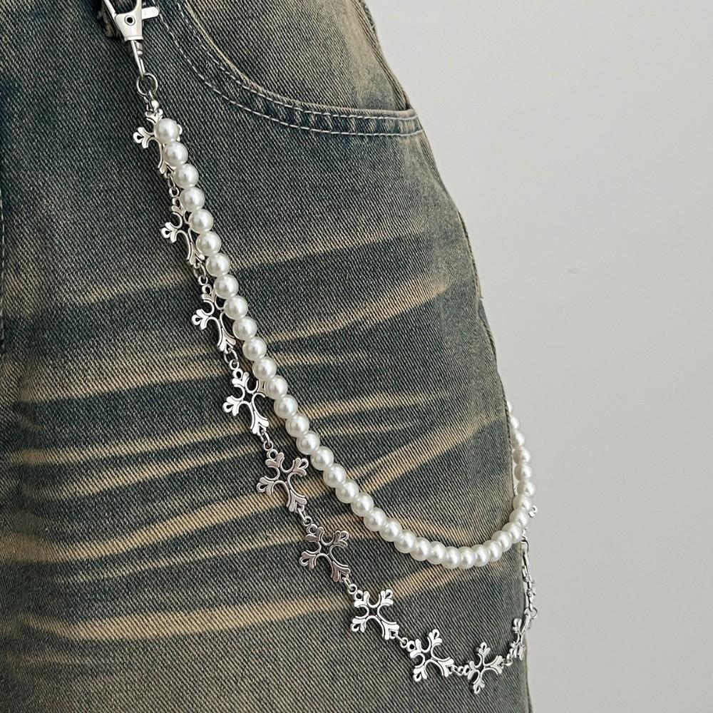 Fashion Imitation Pearl Pants Chain Metal Punk Bead Jeans Waist Chain Gift Waist Belt