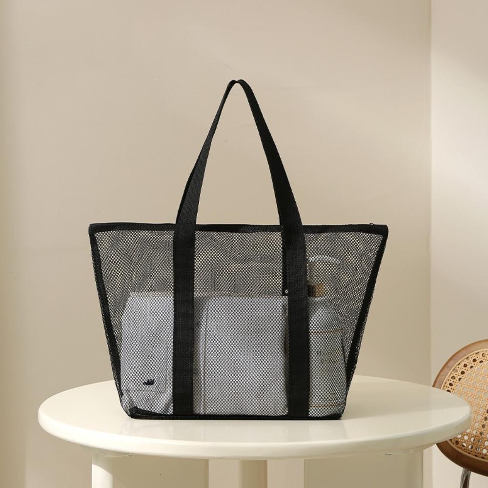 PVC Mesh Beach Bag Zipper Swimming Tote Bag Storage Bag Hollow Out Handbag  School