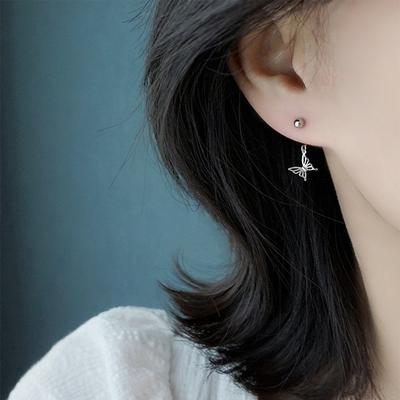 Boucles d'oreilles papillon creux Simple Personnalité Boucle à vis Boucles d'oreilles en U Fille Mignon Intelligent Papillon Dansant Ongles d'os d'oreille