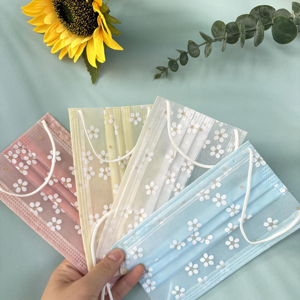 40pcs Disposable Double-Layer Summer Face Masks, Thin and Breathable, Cute and Stylish, Cherry Blossom Lace Design, Comfortable Elasticity for Going