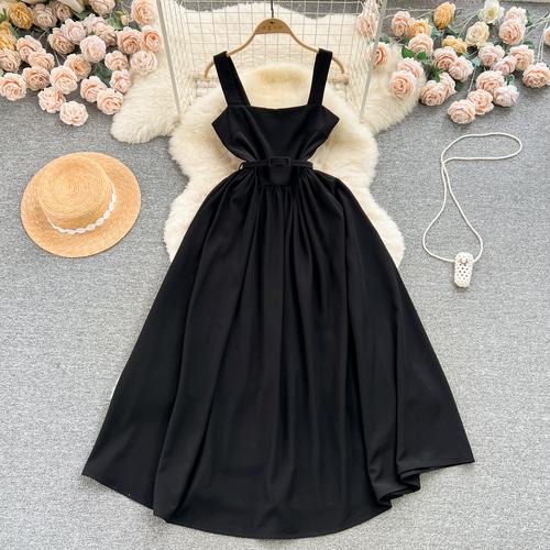 

Шикарное сексуальное платье-комбинация с квадратным вырезом и высокой талией, сказочное повседневное платье трапециевидной формы, летнее пляжное платье для отдыха, Vestidos, женский сарафан в стиле бохо XXL чёрный